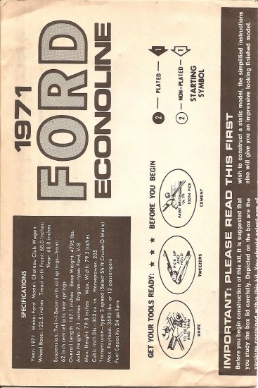 Inst Sheet 1971 Ford Econoline