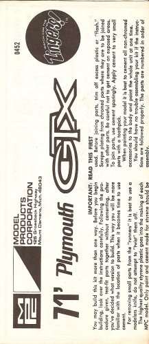 Inst Sheet 1971 Plymouth GTX