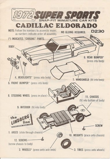 Inst Sheet 1972 Cadillac Eldorado Snap Fit