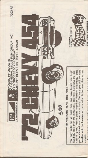 Inst Sheet 1972 Chevy 454
