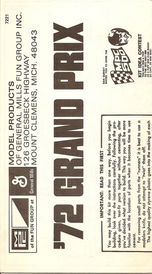 Inst Sheet 1972 Grand Prix