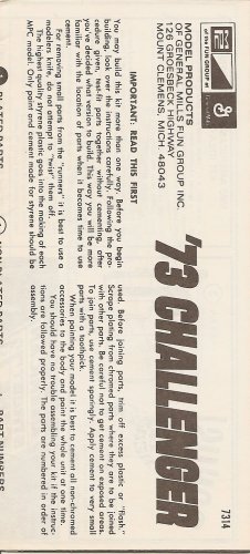 Inst Sheet 1973 Challenger