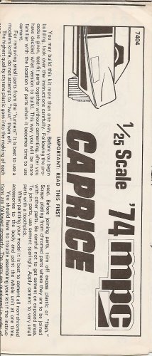 Inst Sheet 1974 Caprice