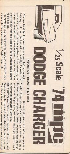 Inst Sheet 1974 Dodge Charger