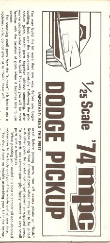 Inst Sheet 1974 Dodge Pickup