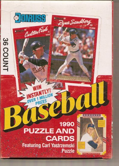 1990 DONRUSS BASEBALL PUZZLE AND CARDS BOX # 1, 8.5 VF +