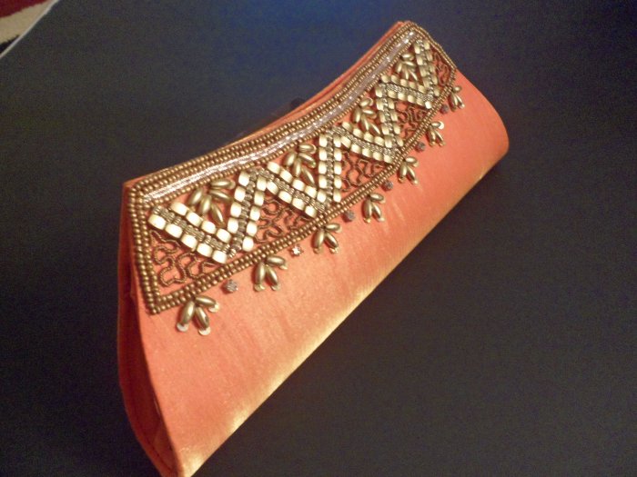 Orange and Golden handicraft purse/clutch