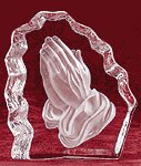 Cut Glass Block Paperweight - Praying Hands -31903