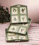 Green Leaf Motif 3 Pc Tray Set -31582