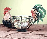 Painted Tin Rooster Wire Basket -33027