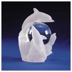 Polyresin Frosted Sculpture - 3 Dolphins With Crystal Ball -31219