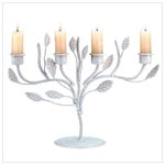 White Metal Leaves Candleholder -32034