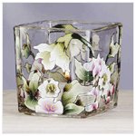 Victorian Flowers Square Glass Votive Holder -34223