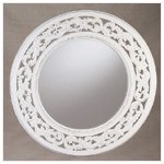 Round Distressed White Wall Mirror -34350
