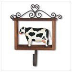 Wood Framed Folk Art Cow With Hook -35114