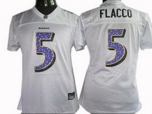 Joe Flacco #5 White Baltimore Ravens Women's Jersey
