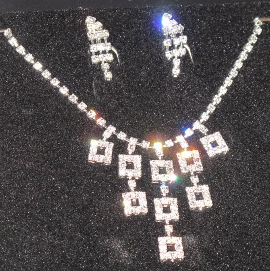 Wedding Bridal Rhinestone/Pearl Necklace & Earrings Set