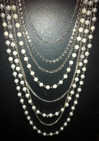 Fashion Womens Pearl w/ Crystal Metal Necklace (# 20100113)