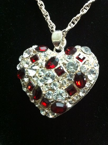 Fashion Womens Heart w/ Crystal, Red Stone Necklace (# 20100109)