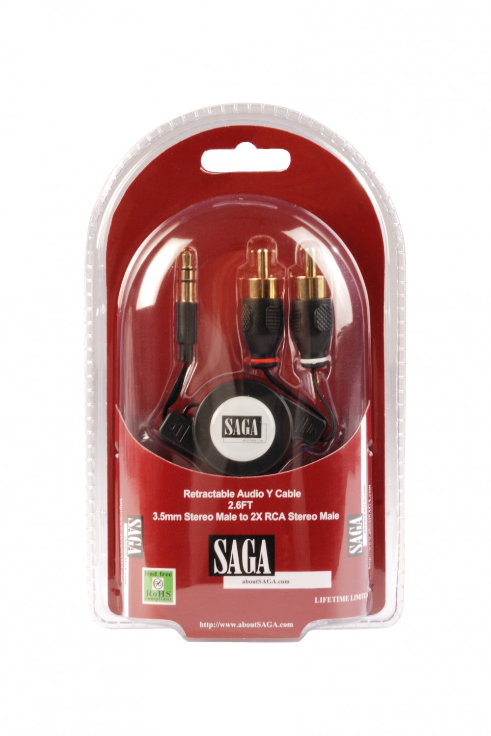 aboutSAGA 2.6ft Retractable 3.5mm Mini plug to 2 RCA plugs-retail pack