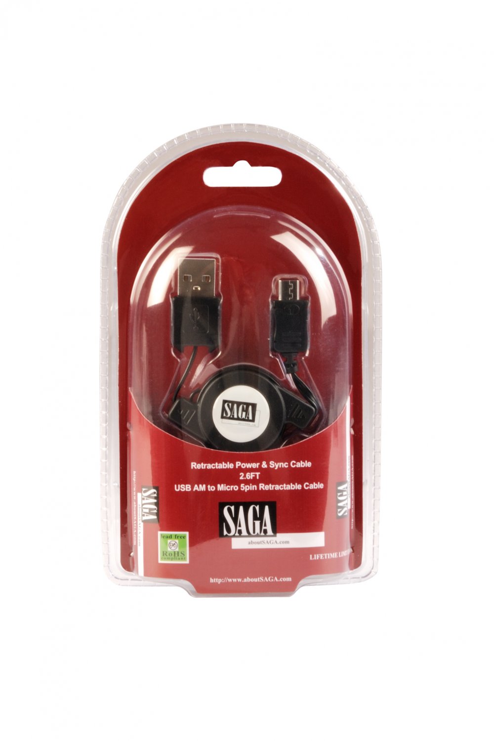 aboutSAGA 2.6ft Retractable USB AM TO MICRO 5 PIN B male-retail pack