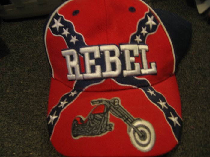 Confederate flag hat with motorcycle on the bill