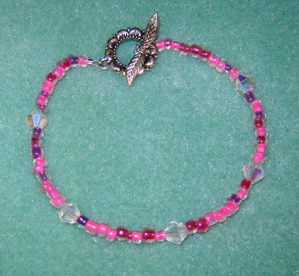 Pink E Bead Bracelet Crystal Accents Sterling Silver Toggle Clasp