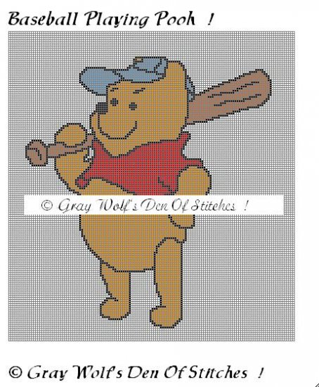 Baseball Playing Pooh **Crochet , Knit Afghan Pattern**