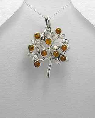 925 Silver and Amber Tree Pendant