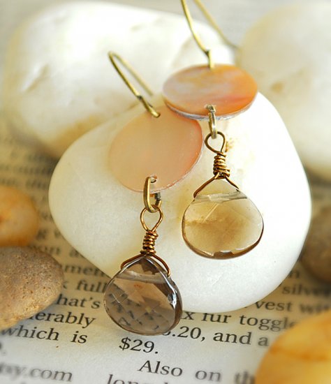 Mother of pearl and Smoky Quartz earrings