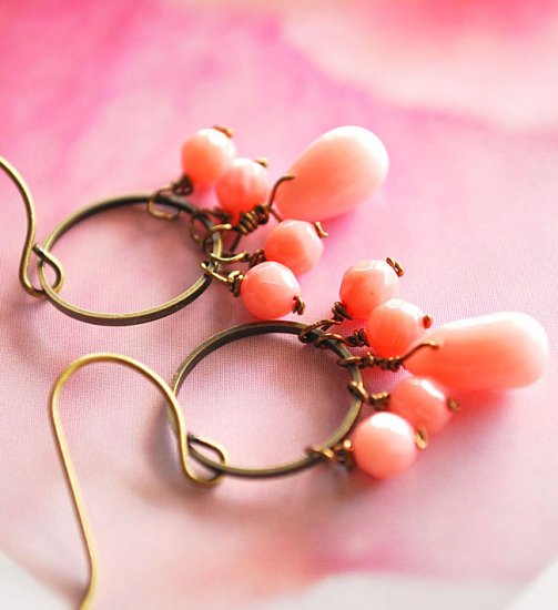 Dangling pink coral earrings