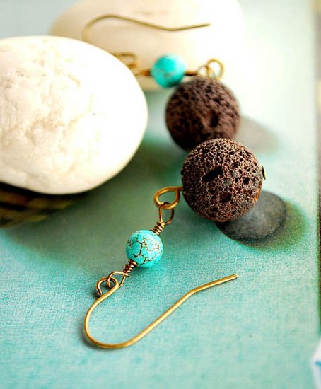 Brownie Lava ball with tiny turquoise earrings