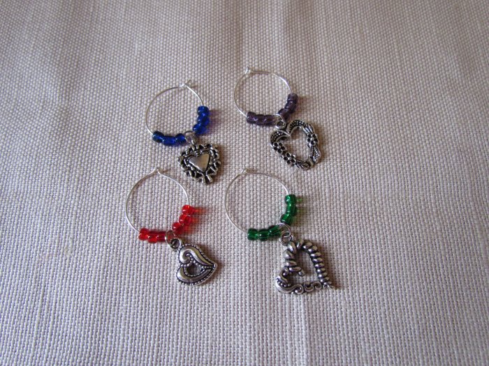 Pewter Heart Wine Charms
