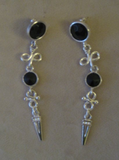 Silver Fashion Earrings with Black stone