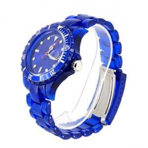 Round Watch Dial Plastic Watchband Women's and Men's Wrist Watch with Water Resistant and Calendar