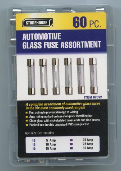 Automotive glass fuse assortment 60pc