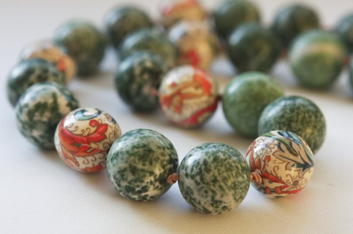 Green Jade and Paper Coated Beads Necklace