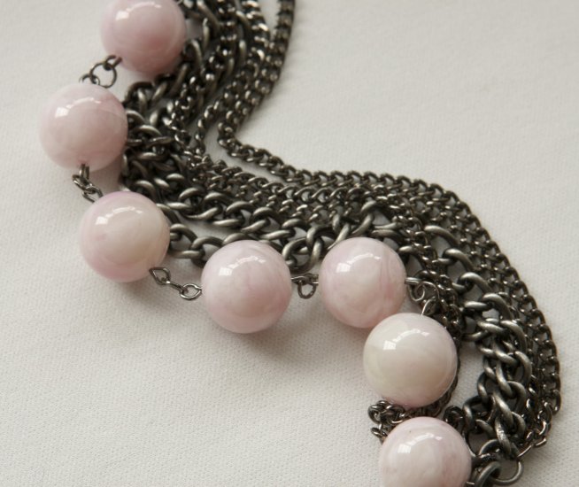 Black Gunmetal Chains and Pink Beads Bracelet