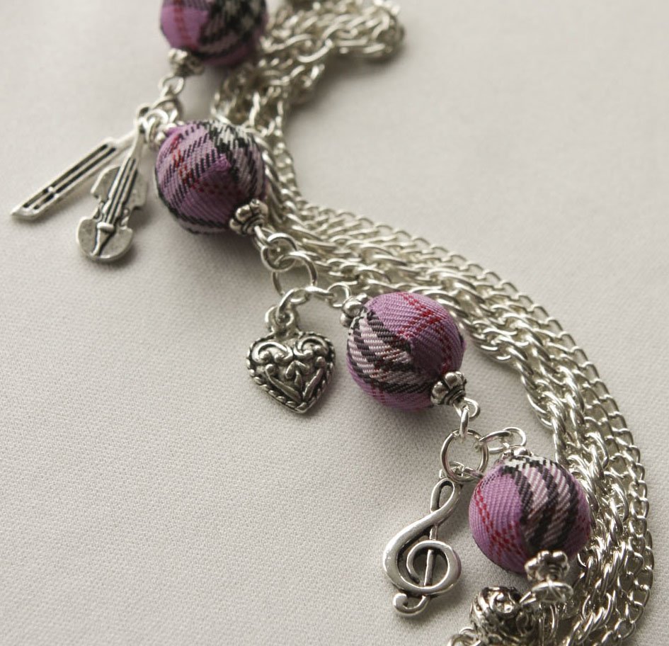 Purple Tartan and Musical Charms Bracelet