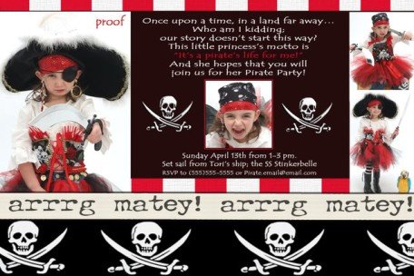 PIRATE Aye Matey birthday party Invitations Skulls Boy Girl