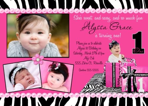 ZEBRA HOT PINK WILD CHILD SASSY DIVA BIRTHDAY INVITATION