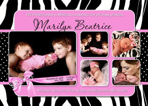 ZEBRA Leopard CHEETAH Animal Print Baby Birth Announcement