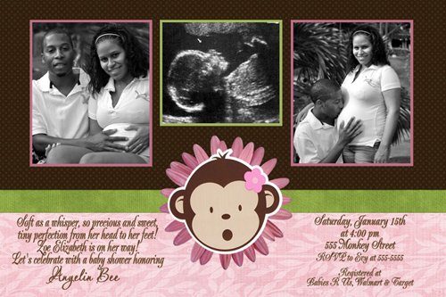 Lil' Monkey Girl Ultrasound Sonogram Photo Baby Shower Invitation
