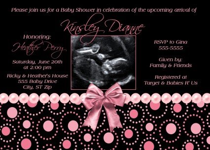 Black Hot Pink Pearl Girl Ultrasound Sonogram Photo Baby Shower Invitation