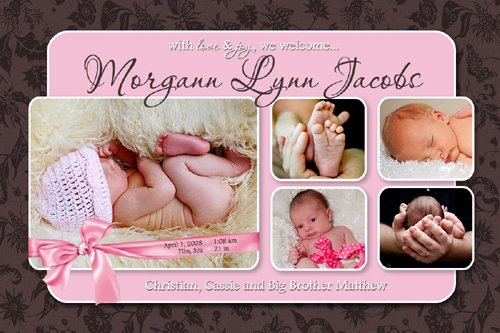 GIRL PINK BROWN MODERN Baby Birth Announcement