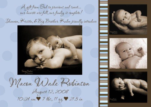 Boy Blue & Chocolate Brown MODERN Baby Birth Announcement