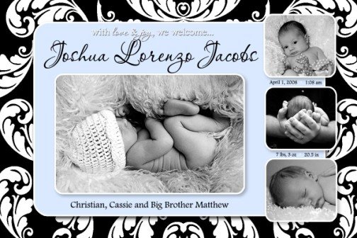 Boy Blue & Black Unique Baby Birth Announcement