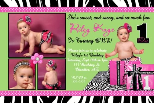 ZEBRA WILD CHILD SASSY DIVA LIME PURPLE PINK BIRTHDAY INVITATION