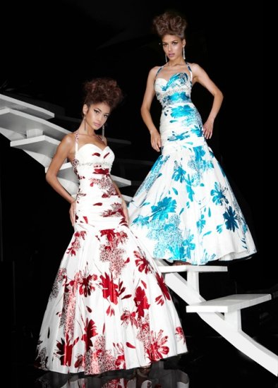 Xcite Prom 3767 Halter Fitted Print Mermaid Evening Dress