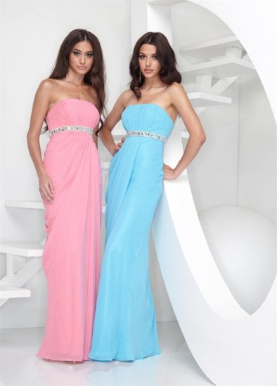 Xcite Prom 3828 Strapless Empire Waist Chiffon Evening Dress